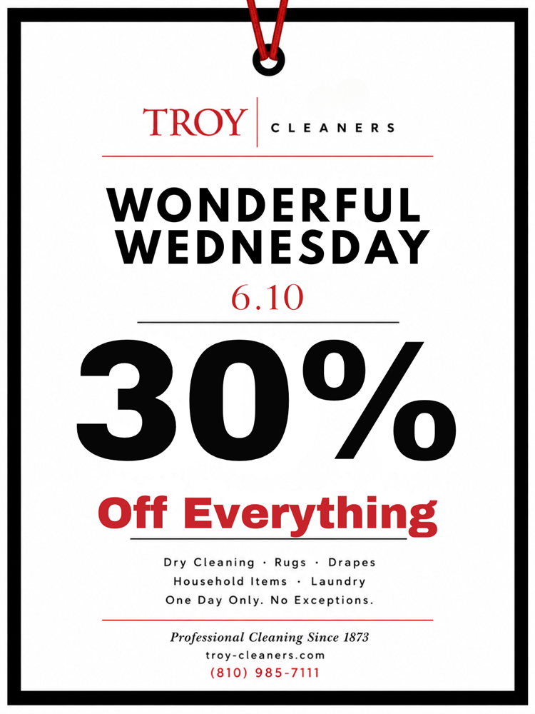 troy - 10 june 30% off dry cleaning